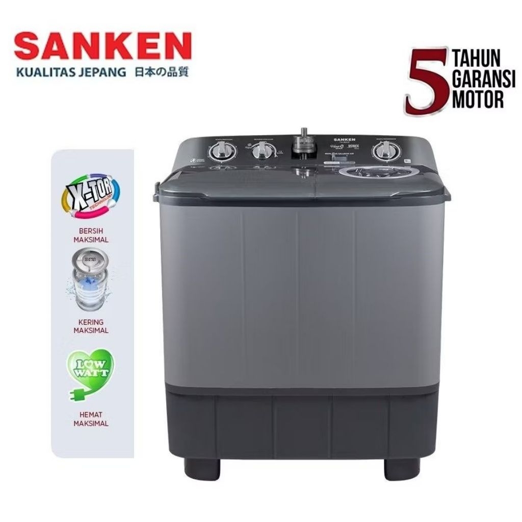 Mesin Cuci Sanken 2 Tabung TW-927HGY Kapasitas 9 kg Mesin Cuci Low Watt Hijab Series 200 Watt