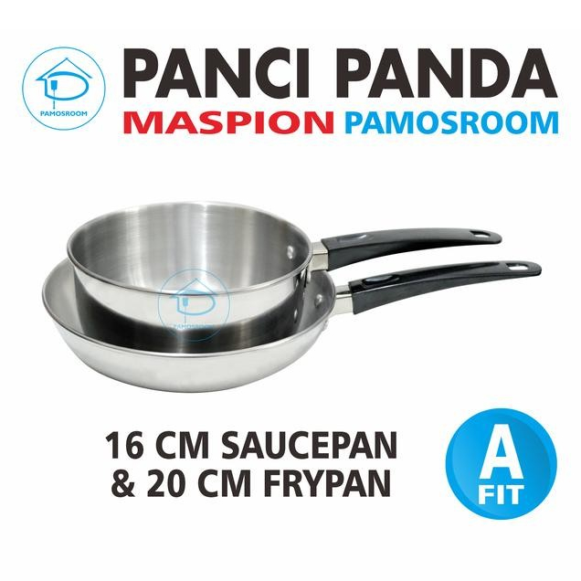 Maxim Kitchenware - Panda Fit A Panci Milk Pan Set Sauce Pan 16Cm & Frypan 20Cm