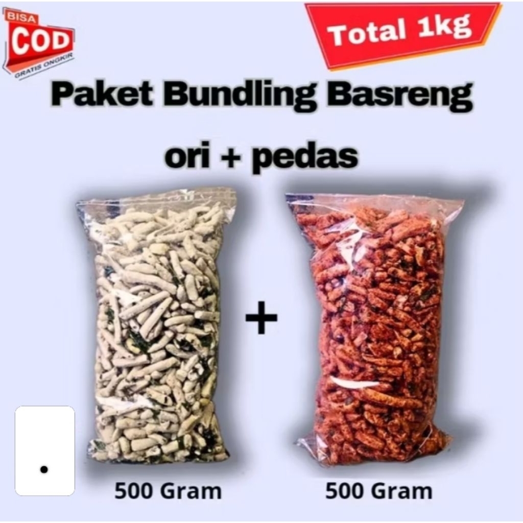 

PROMO PAKET 1kg BUNDLING BASRENG STIK/ORIGINAL & PEDAS DAUN JERUK CIKRUH GURIH