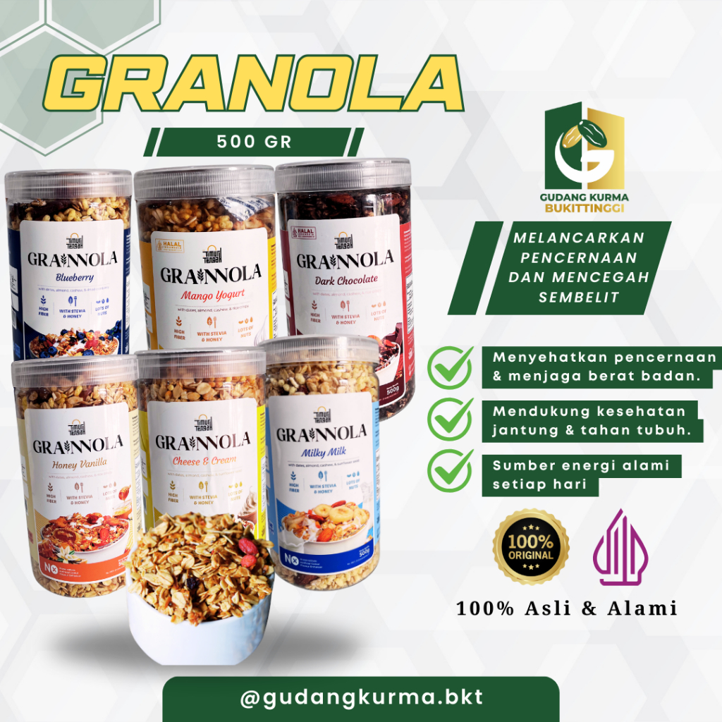 

Timur Tengah Grainnola 500 gr Granola Varian | Granola Sereal Sarapan Sehat Oatmeal With Almond and Mete