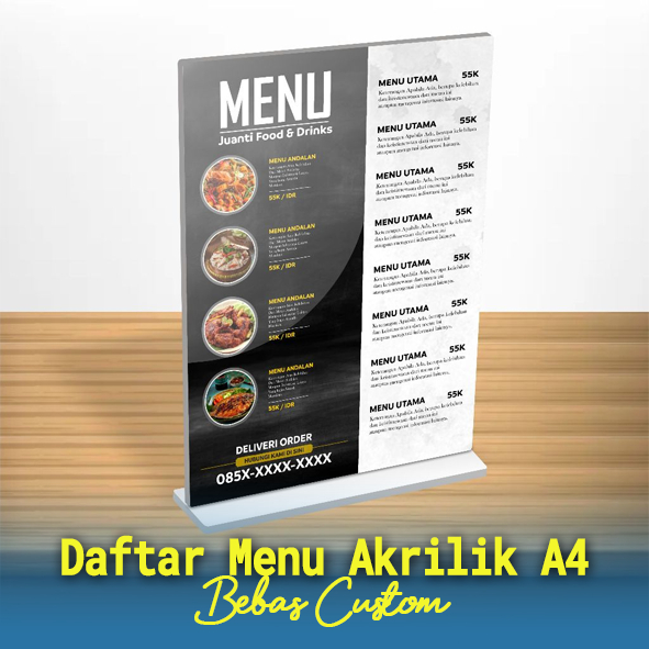 

Daftar Menu Akrilik Ukuran A4, Daftar Menu Restoran/Rumah Makan/Caffe, Daftar Menu Akrilik Desain Custom, Daftar Menu Akrilik Pekanbaru