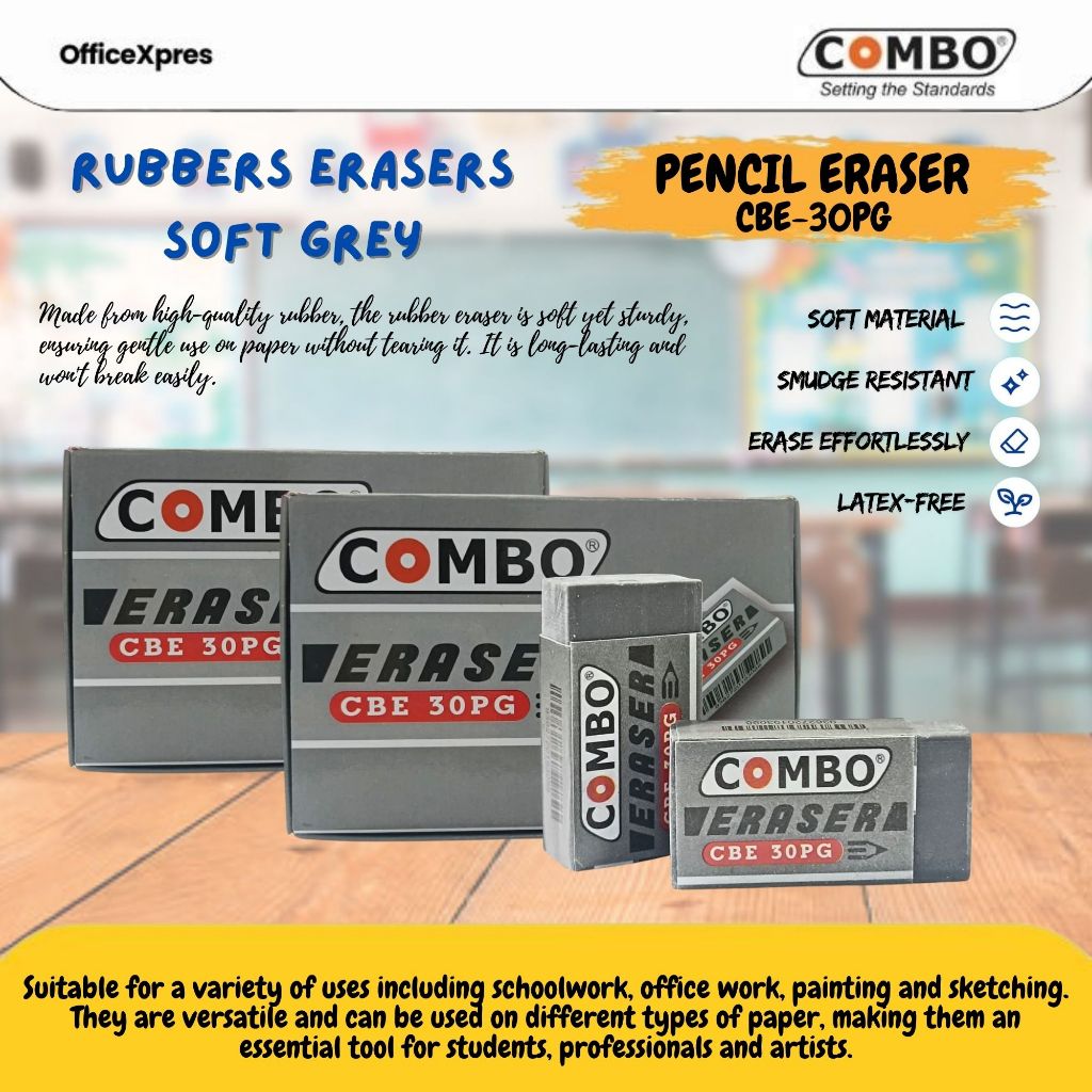 

Penghapus Pensil / Hapusan Besar Kecil / Stip Karet / Eraser 30 PVC Grey Combo