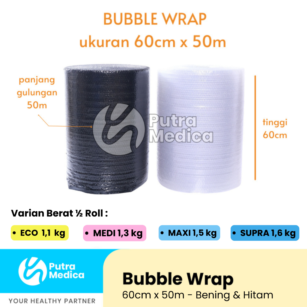 

Bubble Wrap Setengah Roll [60cm x 50m] Tanpa Core Tengah / Plastik Gelembung Pletokan / Buble Pack