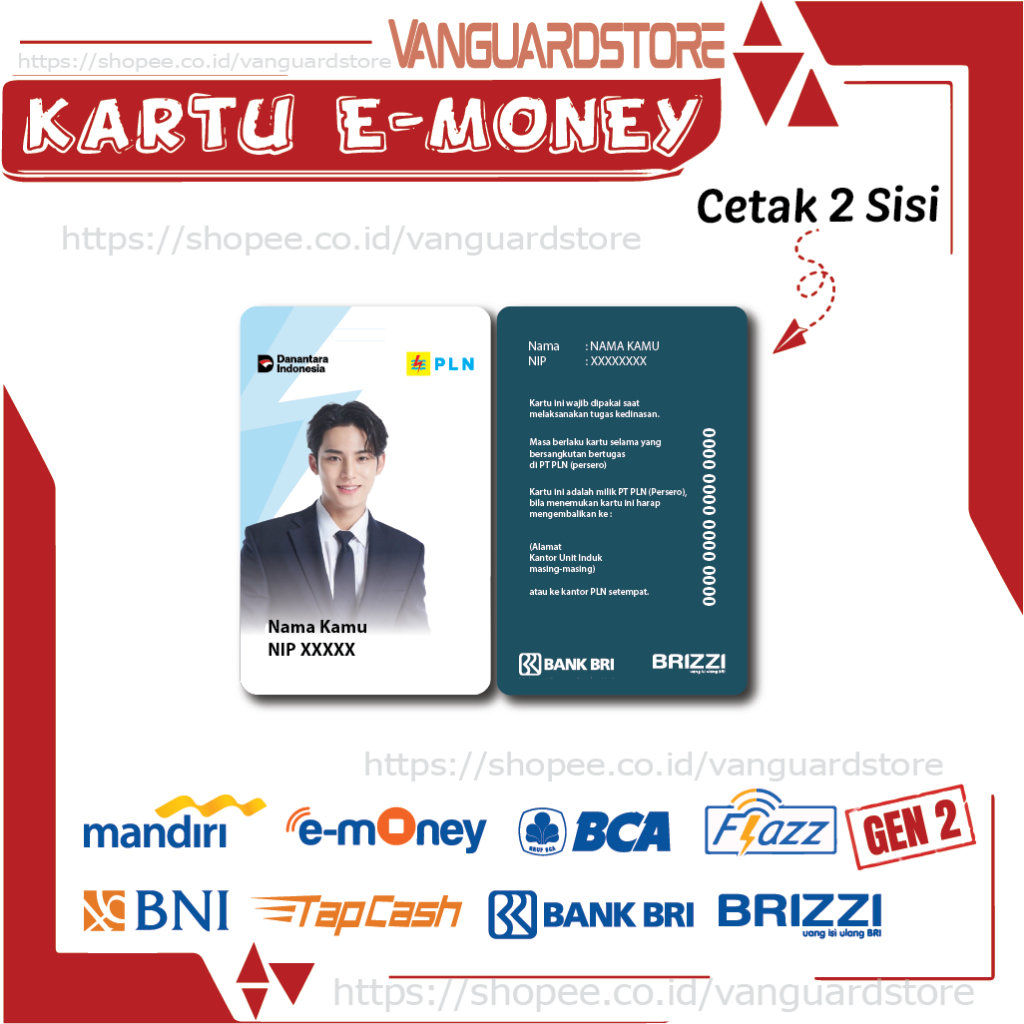 KARTU E MONEY E TOLL ID CARD PLN DANANTARA EMONEY MANDIRI FLAZZ BCA BNI TAPCASH BRIZZI BRI - 2 SISI