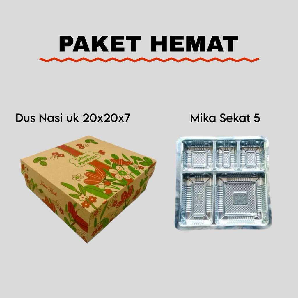 Paket Hemat | Dus Nasi 20x20x7 dan Mika Sekat 5 | Kardus Nasi/Kue |