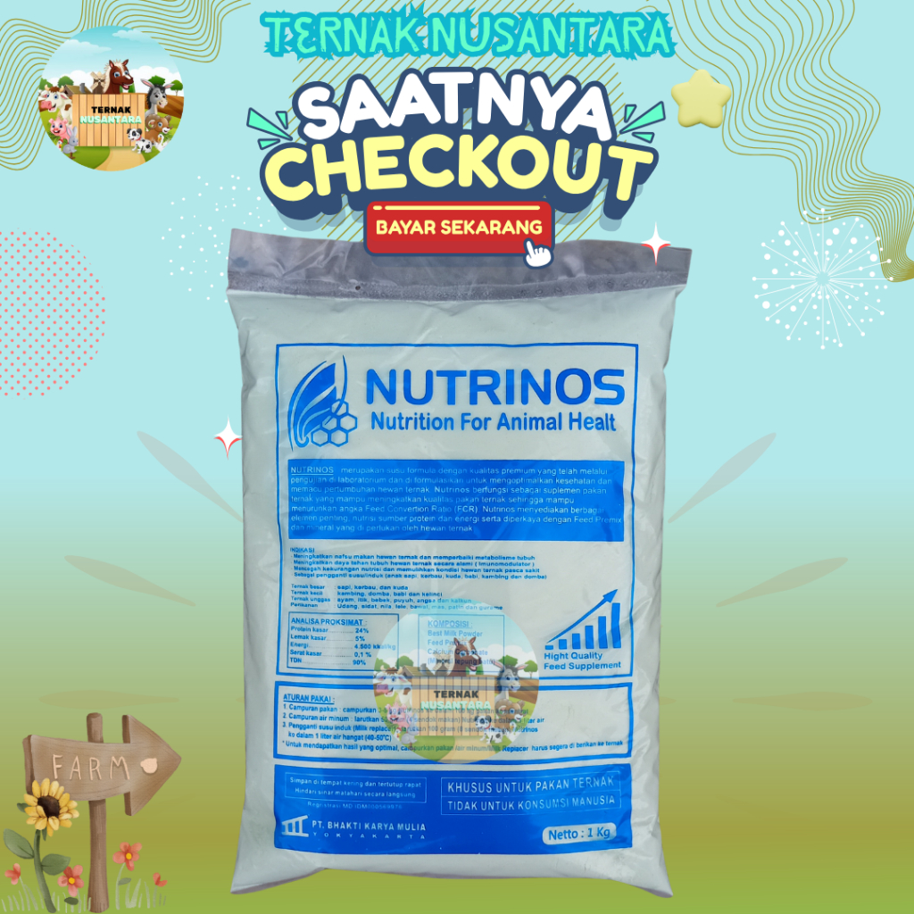 NUTRINOS 1 KG - Susu Pengganti Susu Induk Dalam Kemasan Untuk Hewan Ternak.