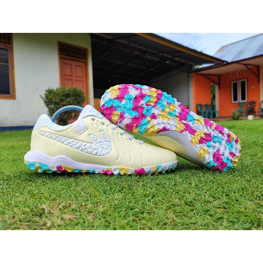[Best Seller] Sepatu Futsal Tiempo Legend X Pro TF - Beige White Rainbow turf mini soccer