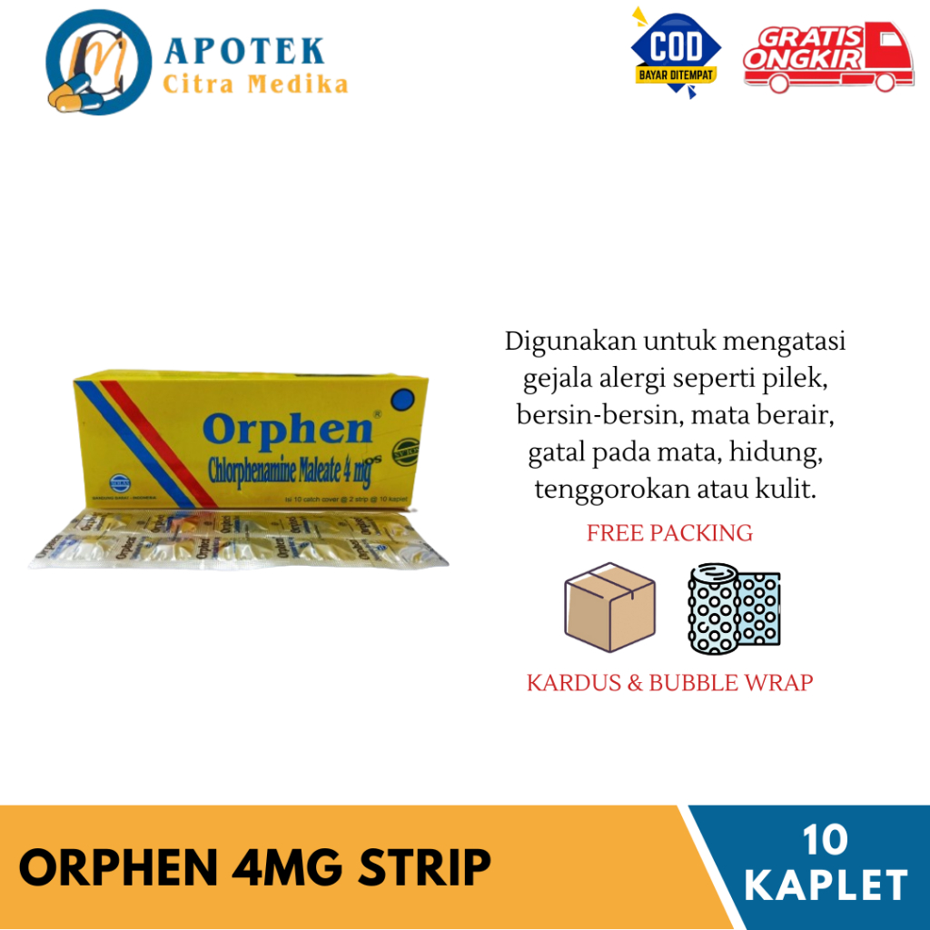 Orphen 4MG 𝟏 𝐒𝐓𝐑𝐈𝐏 𝐈𝐒𝐈 𝟏𝟎 𝐊𝐀𝐏𝐋𝐄𝐓 - Mengatasi Gejala Alergi Gatal-Gatal