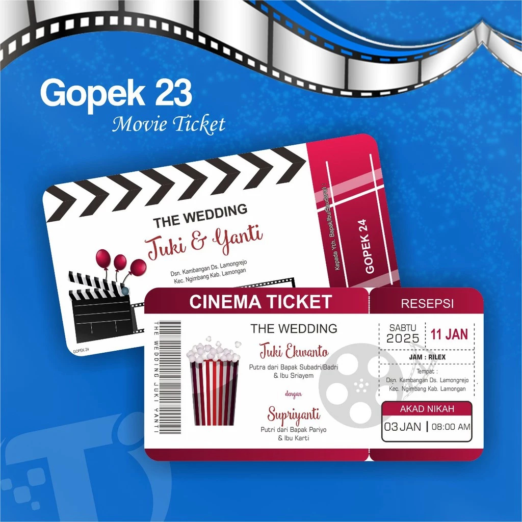 Undangan Nikah Custom Murah GOPEK SERI 3 - Undangan Pernikahan Simple - Wedding Invitation Tiket