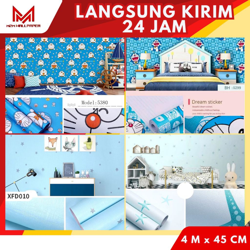 Wallpaper Dinding Kamar Anak Wallpaper Dinding Motif Doraemon Wallpaper Dinding Karakter Anak