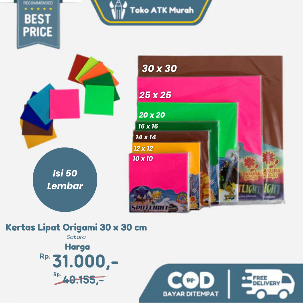 

Kertas Lipat Origami Sakura ( 30 x 30 ) Isi 50 Lembar