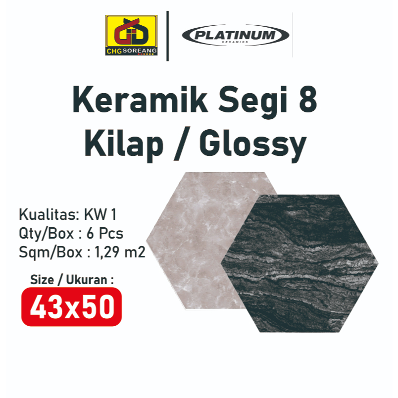 Keramik Dinding Kamar Mandi Segi 8 43x50 Platinum Kw 1 Glossy