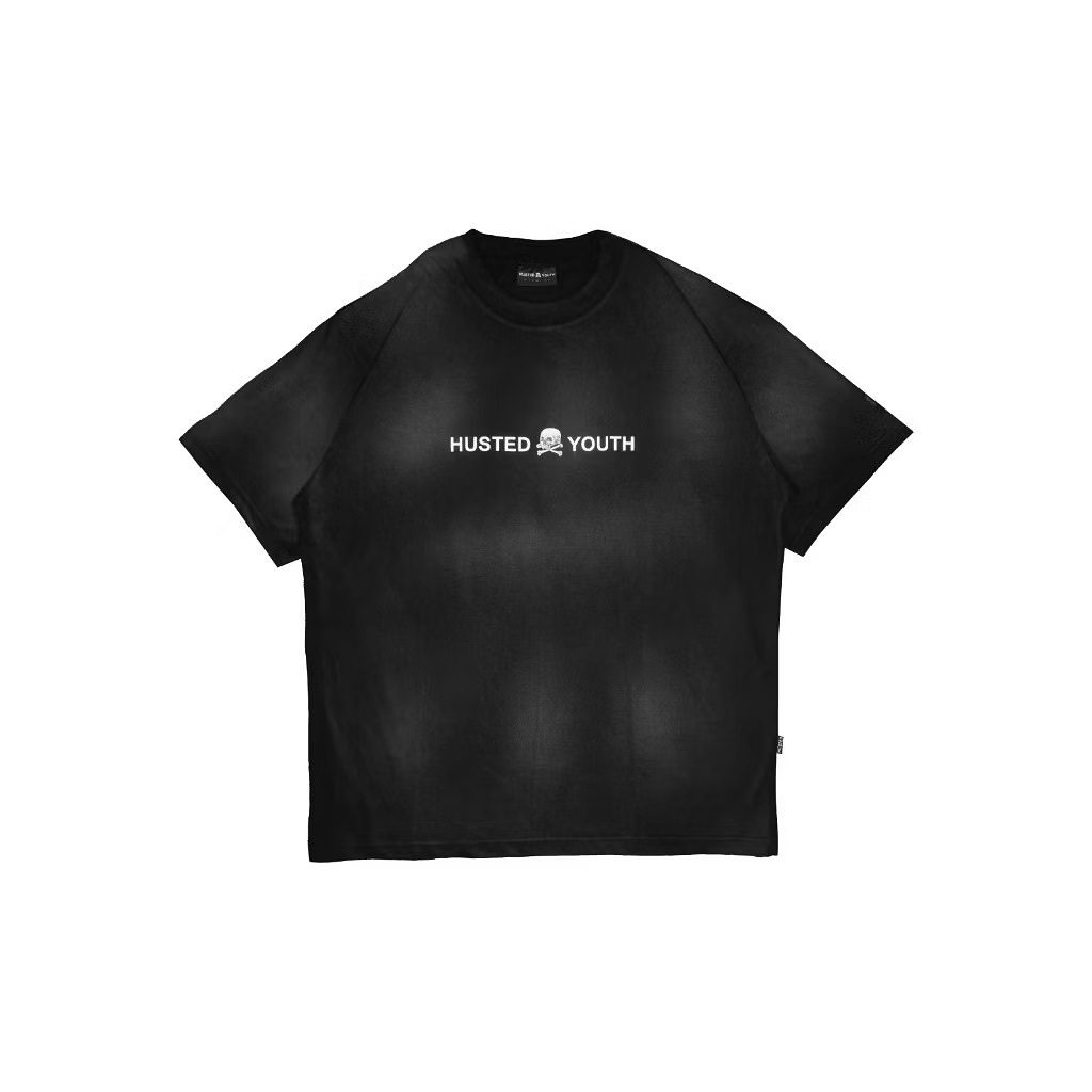HUSTED YOUTH T-SHIRT - SKALL TIEDYE BLK GREY TS