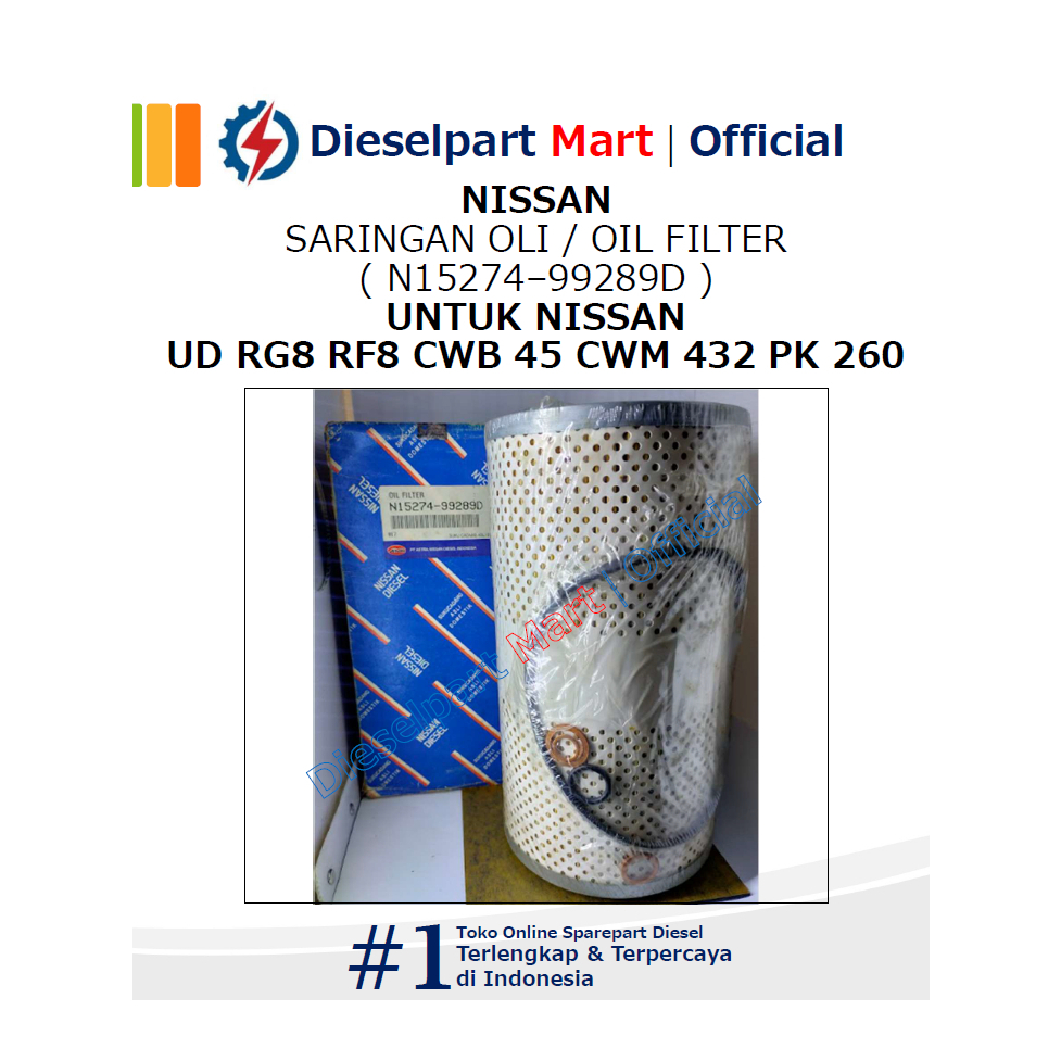 NISSAN SARINGAN OLI / OIL FILTER ( N15274–99289D ) UNTUK NISSAN UD RG8 RF8 CWB 45 CWM 432 PK 260