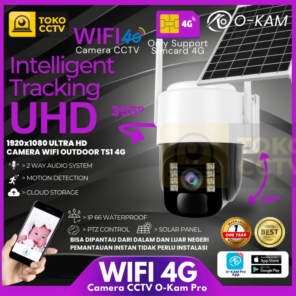 CCTV Camera Jarak Jauh Tanpa Kabel CCTV 4G O-Kam Pro Outdoor – Kamera Pantau Jarak Jauh, Full HD, So