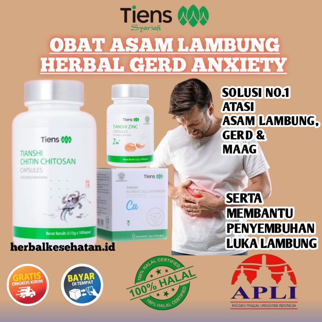 Paket Komplit GERD Anxiety Maag | Calsium Murni Tiens + Chitosan + Zinc