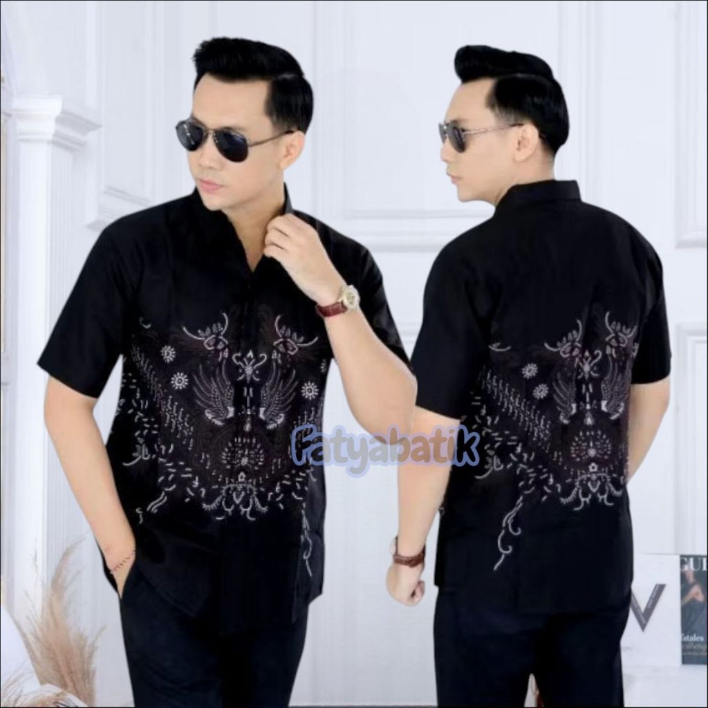 FATYA BATIK Motif Wonosari Kemeja Batik Pria Slimfit Lengan Pendek Hem Batik Pria Slimfit Baju Batik