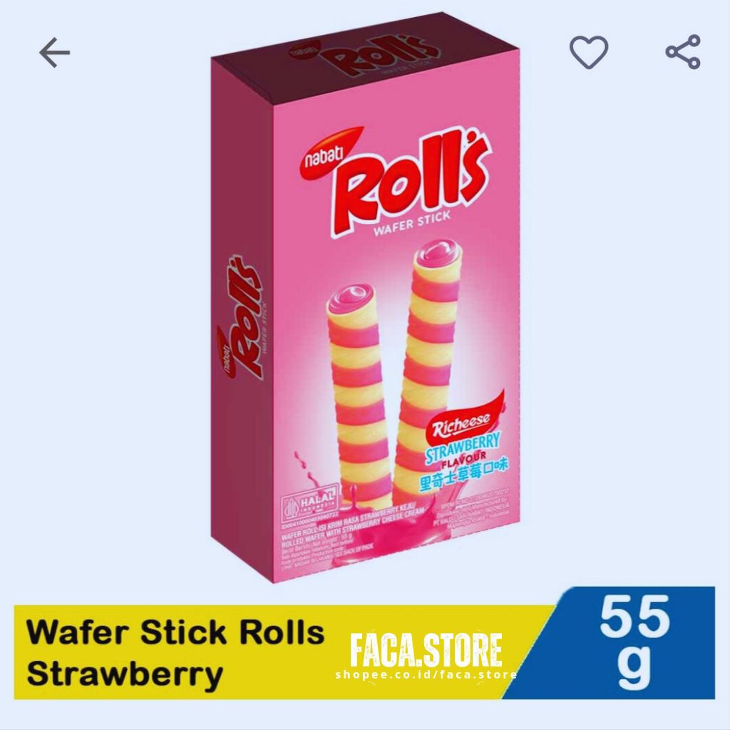 

Richeese wafer stick rolls strawberry 55 gr