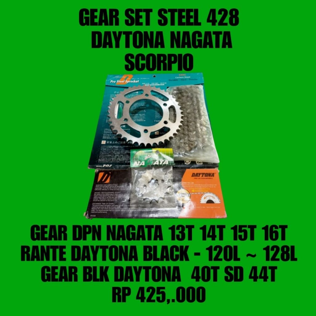 GEAR GIR SET DAYTONA STEEL  428-15/40/130L YAMAHA SCORPIO ORIGINAL