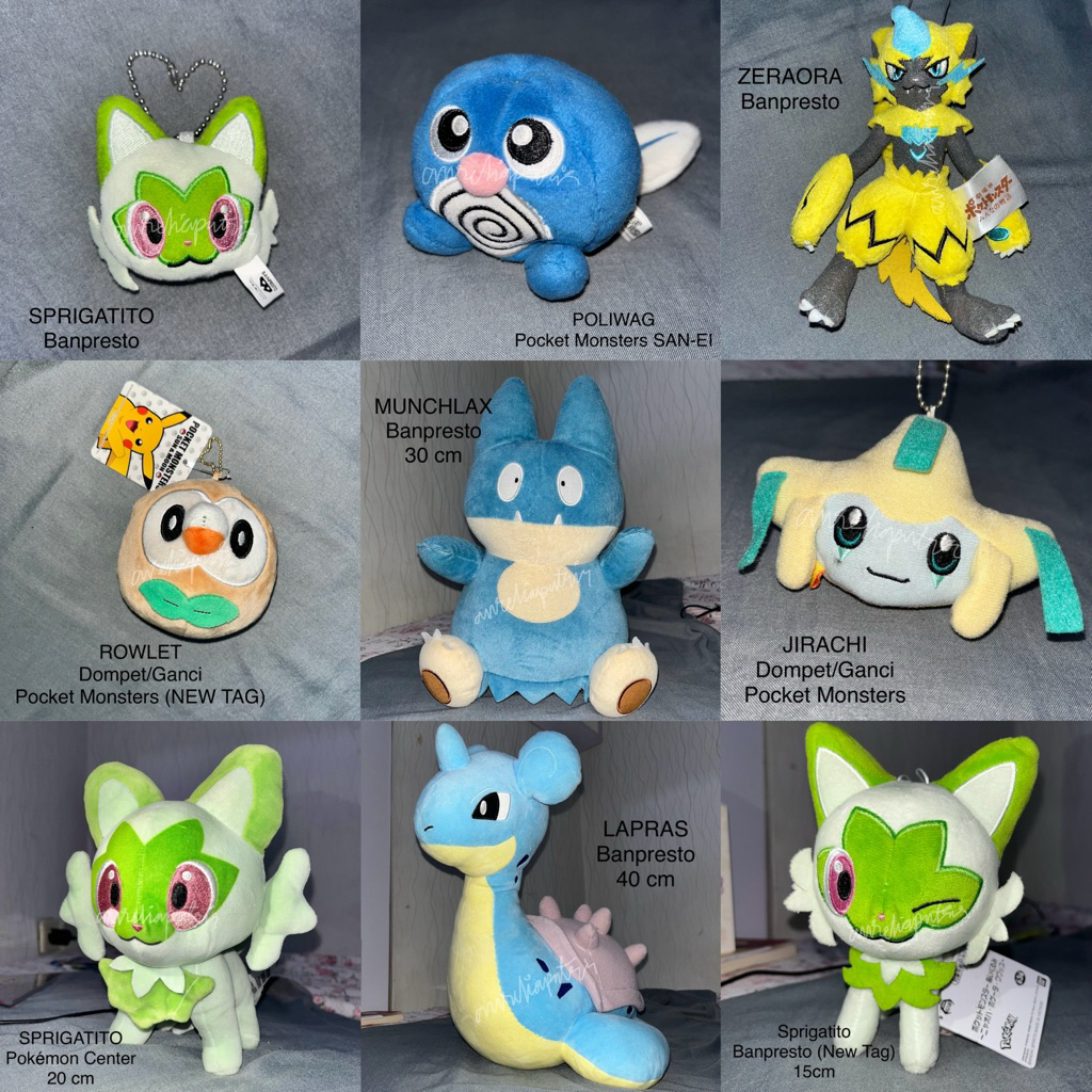 [ORI] Boneka Pokemon Plush Plushie Ganci Gantungan Kunci Dompet Sprigatito Poliwag Zeraora Jirachi R