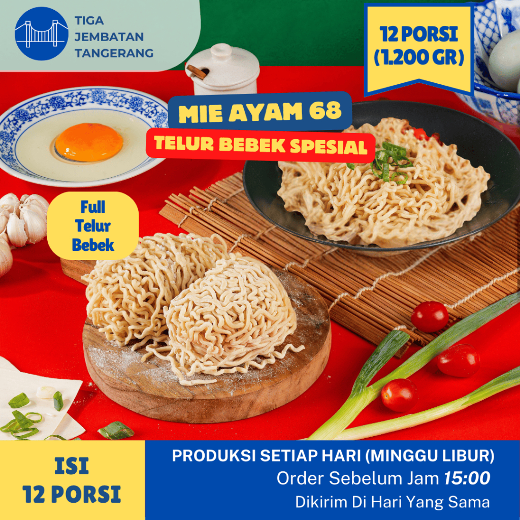 

Mie Ayam Telur Bebek 68 - 12 porsi Bakmie Mie Ayam Mentah Mi Ayam Ramen Bakmi Mie Basah Gacoan Yamin Mie Bangka Mie Keriting Bakmie Keriting Homemade mie keriting siantar halal