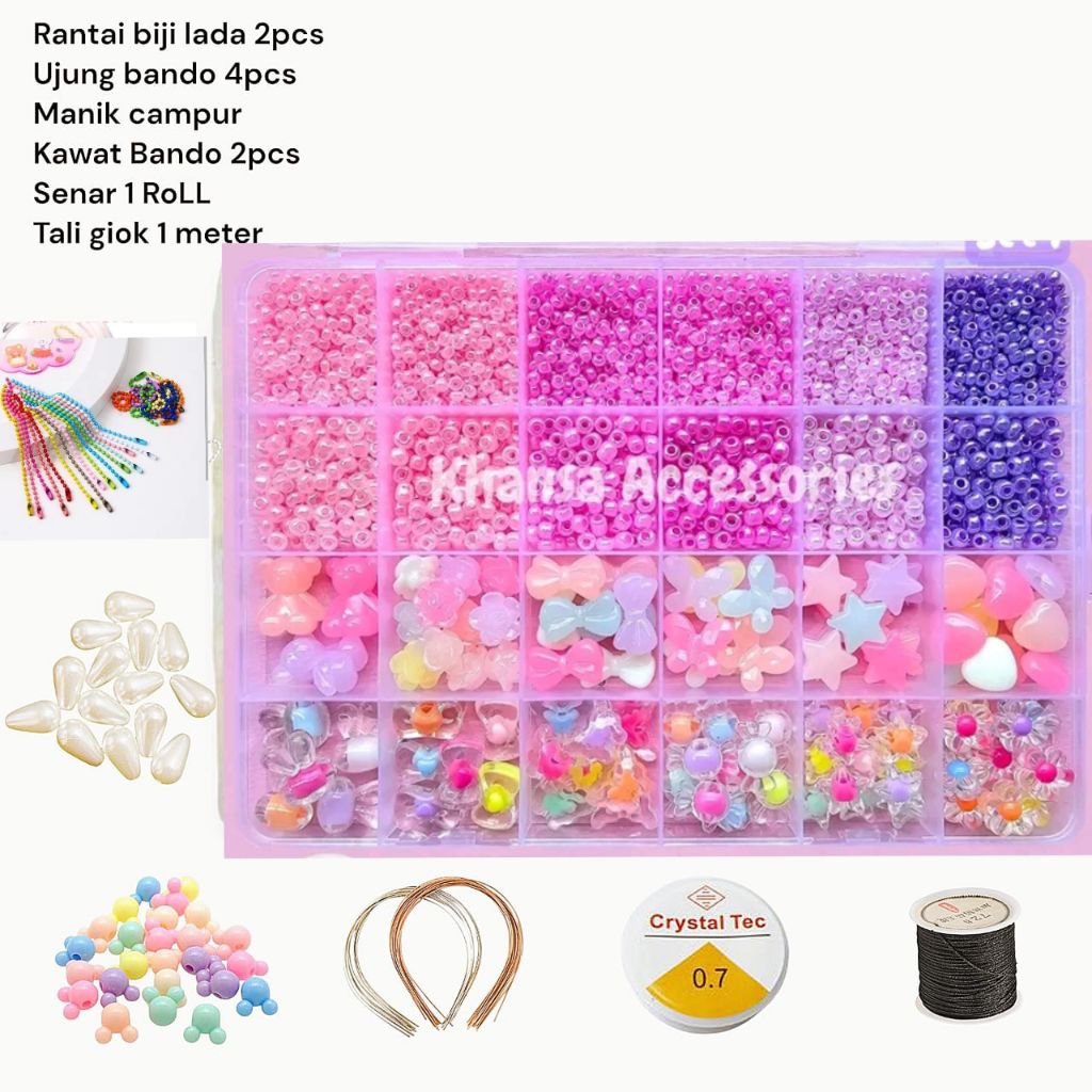 DIY Manik Manik SetLengkap Gelang Aesthetic - DIY Craft Kit Manik Manik Pasir 4mm- Meronce Manik Man
