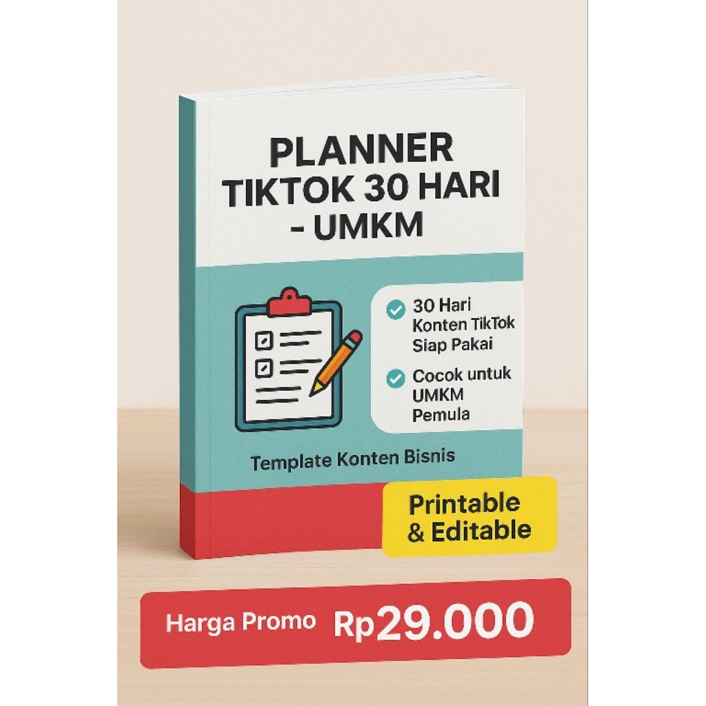 Planner TikTok 30 Hari – UMKM | Template Konten Bisnis | File Printable Digital