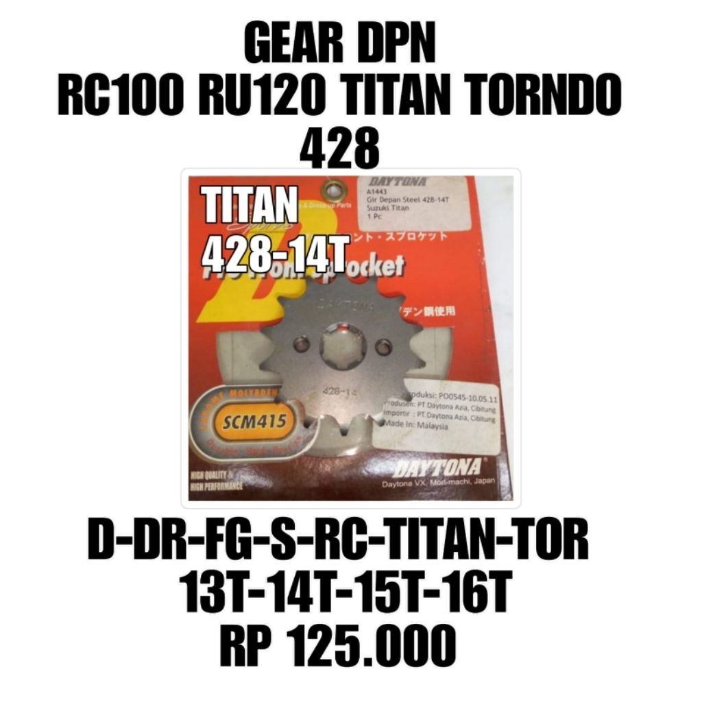 GEAR GIR DEPAN DAYTONA 428-14T SUZUKI TITAN SMASH SHOGUN ORIGINAL