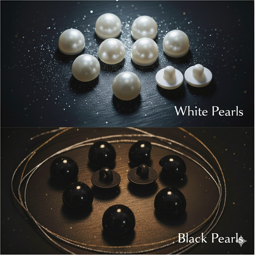 Kancing Jamur Mutiara 11mm / 12mm / 13mm – Kancing Baju Polos Bulat – Putih & Hitam – Isi 12 pcs