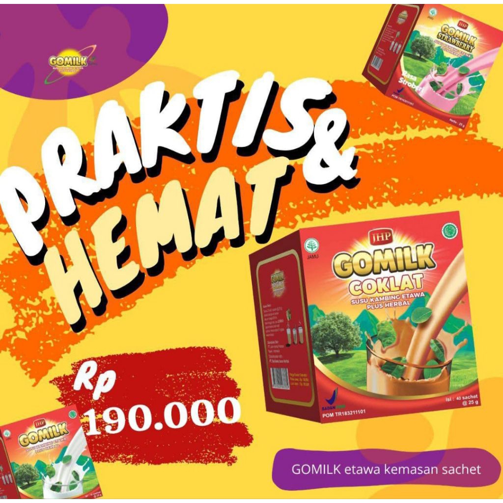 

Susu kambing etawa gomilk plus herbal kemasan sachet 1kg ,4 renceng 40 sachet praktis dan hemat