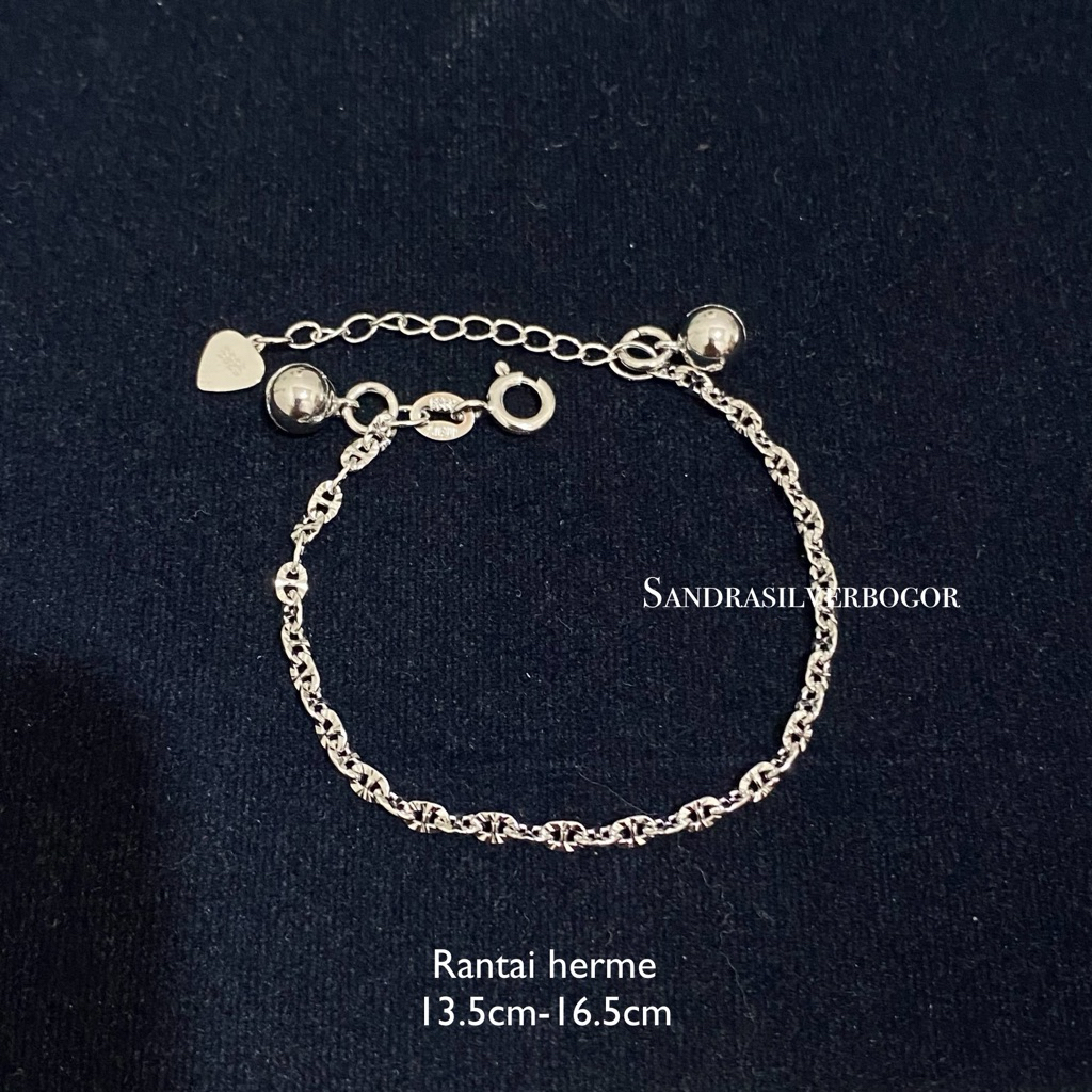 Gelang Anak Perak 925 rantai h*rme ukir lapis emas putih
