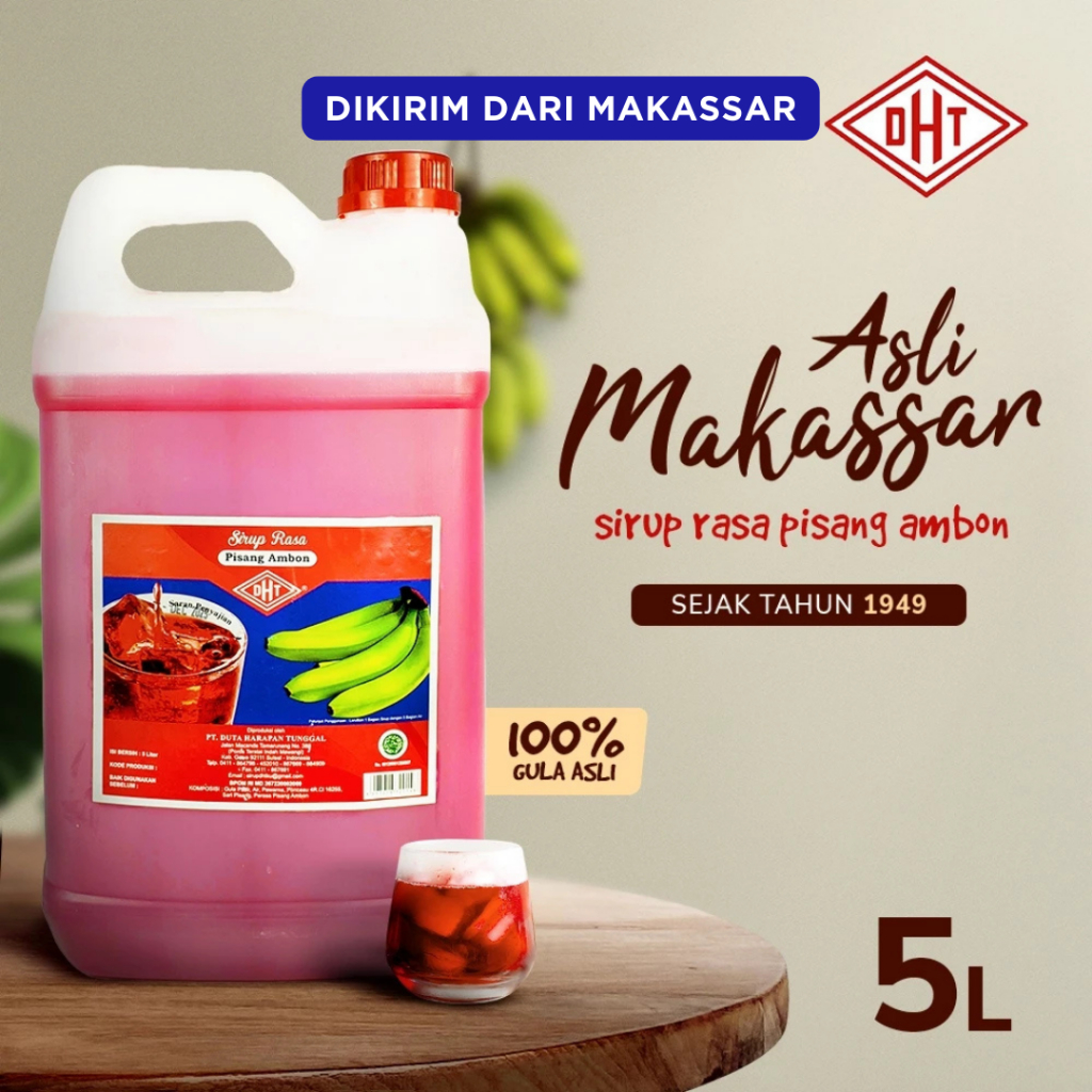 

[Dikirim Dari Makassar] DHT Sirup Rasa Pisang Ambon 5Liter Sirup Merah Asli Makassar