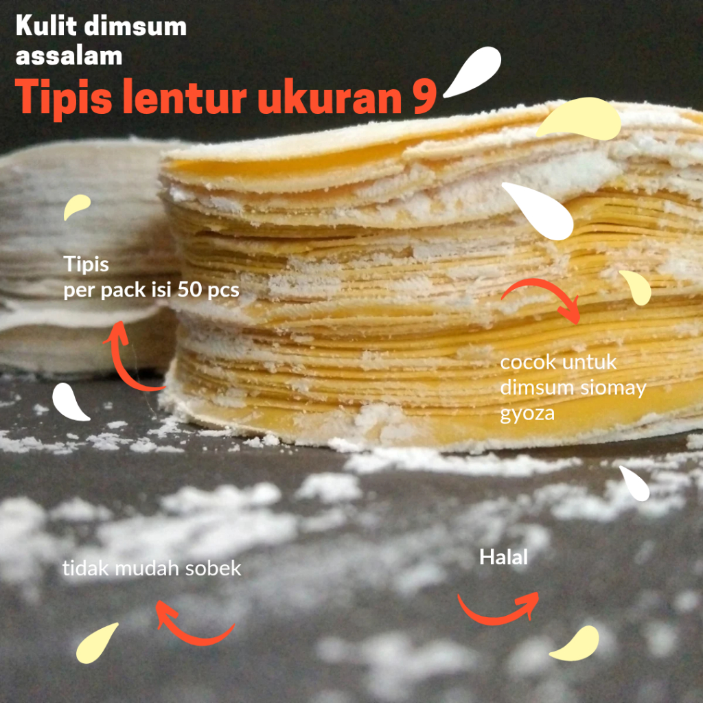 

Kulit dimsum pangsit gyoza siomay bulat kuning uk.9,5 cm isi 50 lembar