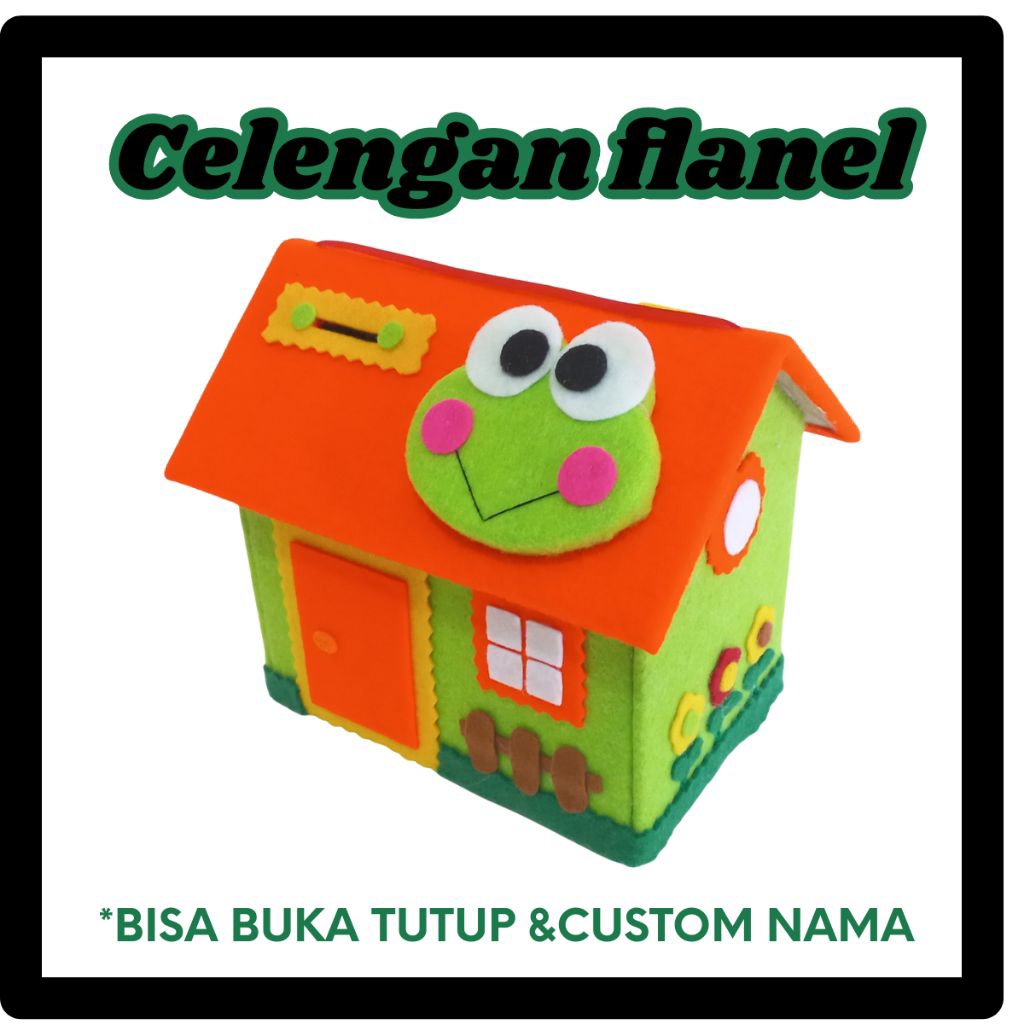 Custom Nama Anak Dan Bisa Buka Tutup Celengan Tabungan Karakter Lucu Bentuk Rumah Terbuat Dari Kain 