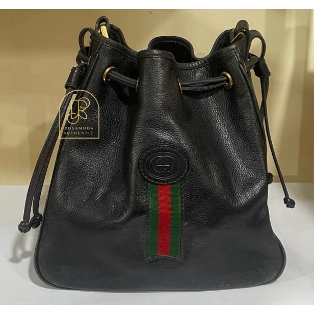 Preloved Authentic Ori Gucci web drawstring bucket leather (boleh nego)