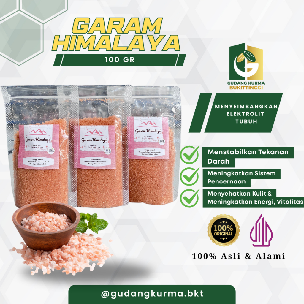 

Garam Himalaya 100gr Asli – Premium Pink Salt Alami Original | Gudang Kurma Bukittinggi