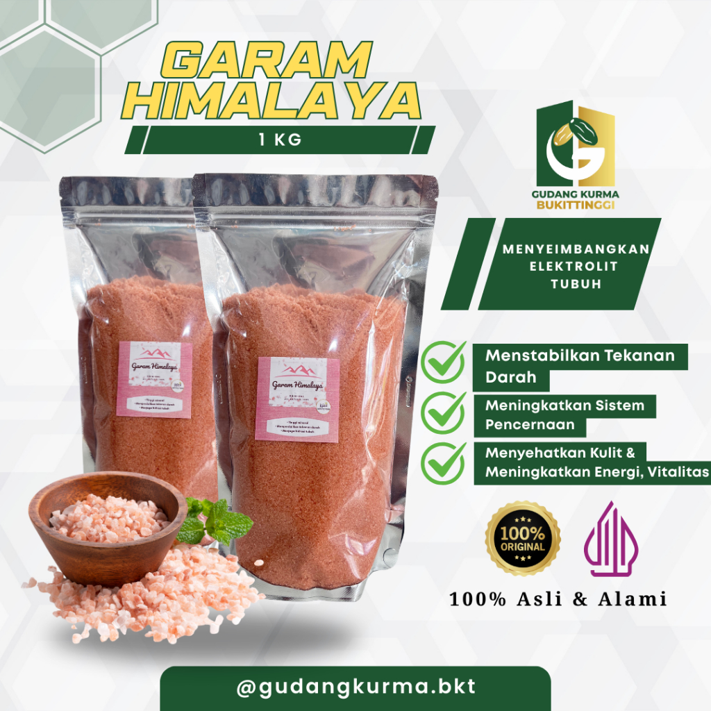 

Garam Himalaya 1kg Asli – Premium Pink Salt Alami Original | Gudang Kurma Bukittinggi