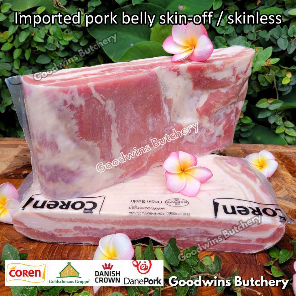 

Pork belly skin-off / skinless 1.5kg small roast portioned cuts samcan babi tanpa kulit import frozen | Spain Coren | Denmark DanishCrown DanePork | Germany Goldschmaus