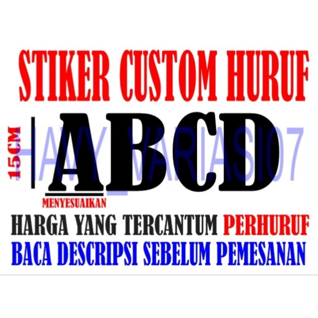 

stiker cuutting CUSTOM HURUF tinggi 15 cm