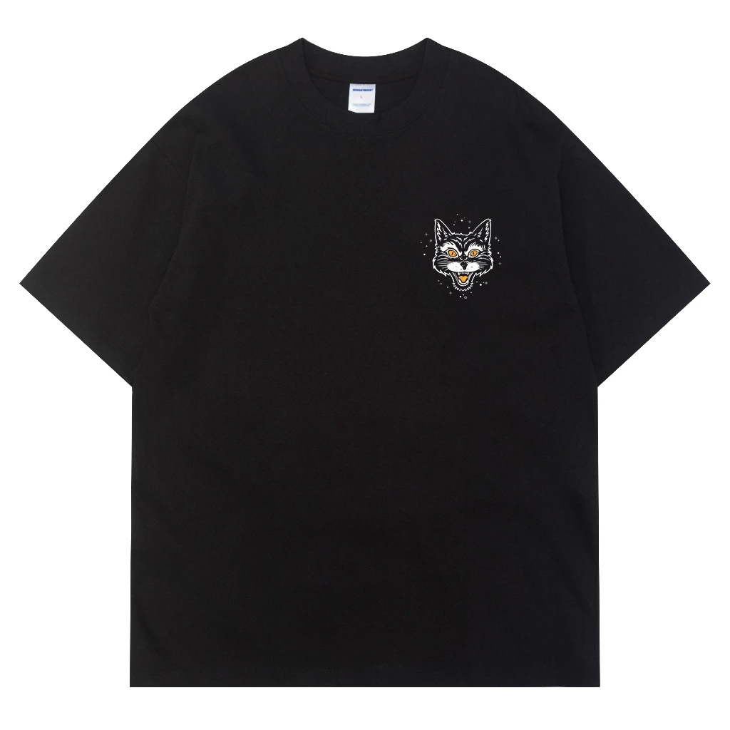 Black Graphic Tee – Wild Cat Head Minimalist Streetwear