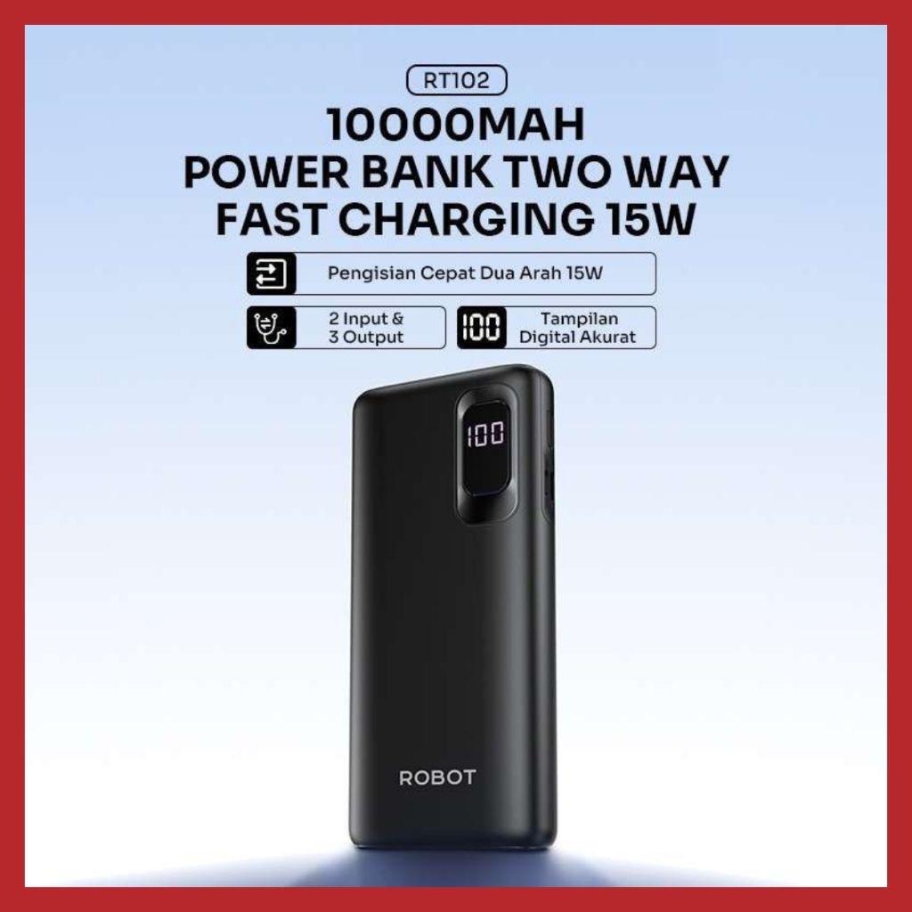 ROBOT RT102 / RT-102 Powerbank Fast Charging 10000 mAh Dual Output Power bank 15Watt LED Display