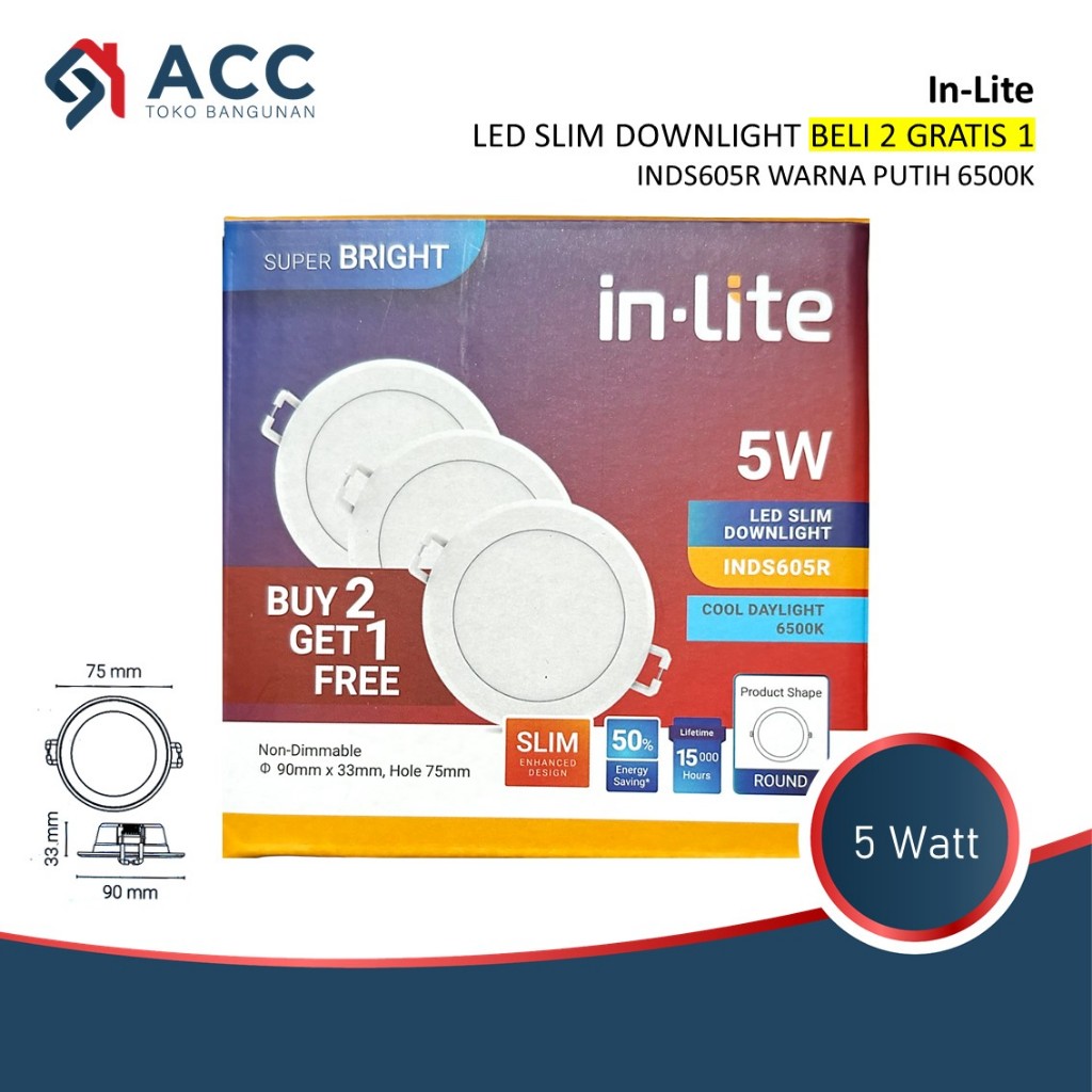 INLITE INDS605R SLIM DOWNLIGHT 5W WATT PAKET ISI 3