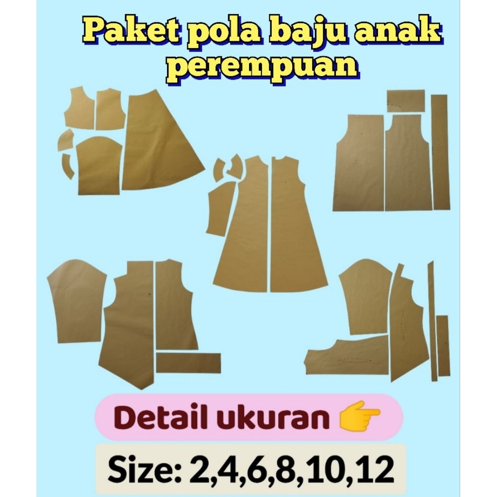 paket pola baju anak perempuan, isi( gamis,kulot,kartini,kutubaru) pola isntan