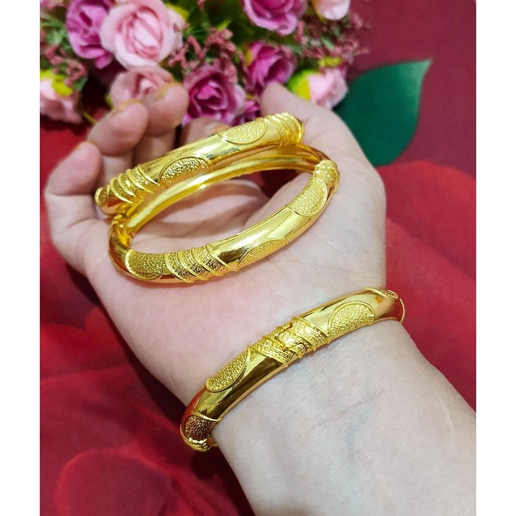 Gelang keroncong logam sepuh mas kuning 24K