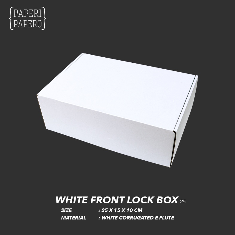 White Front Lock Box (25 x 15 x 10 cm) - (1 Pcs) Kotak Kardus Kemasan Packaging Dus Putih Hampers Co