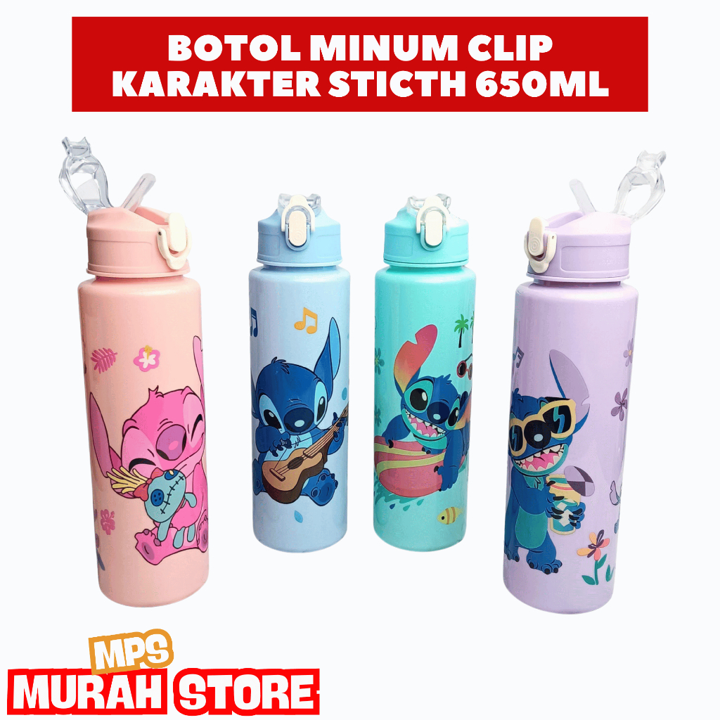 Botol Minum Anak Lock n Lock Dengan Sedotan Tali Gantungan Bahan Plastik Animasi Stitch 650ml BPA FR