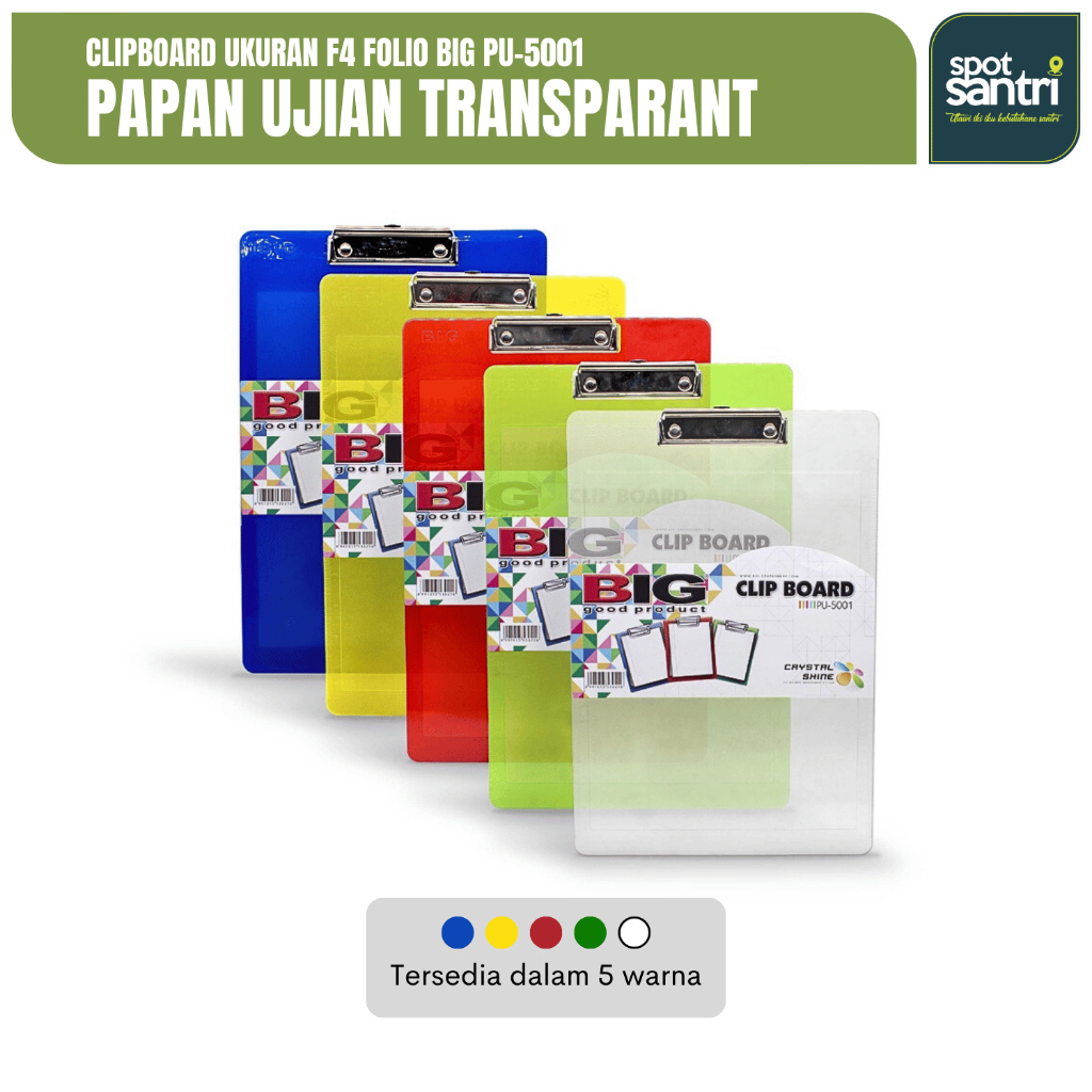 

Papan Ujian Clipboard | Papan Jalan Plastik Tebal Transparan Ukuran F4 Folio BIG PU-5001 [PCS]