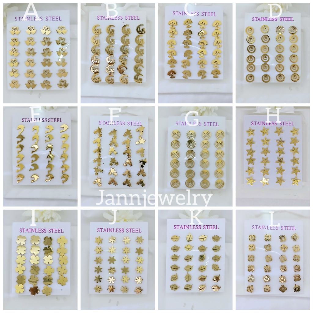 giwang mutiara pentol grosir lusinan titanium isi 12 psg gold colour