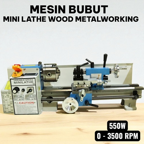 Mesin Bubut Mini Lathe Wood Metalworking DIY 550W CJ0618 MX-0618 SANOU