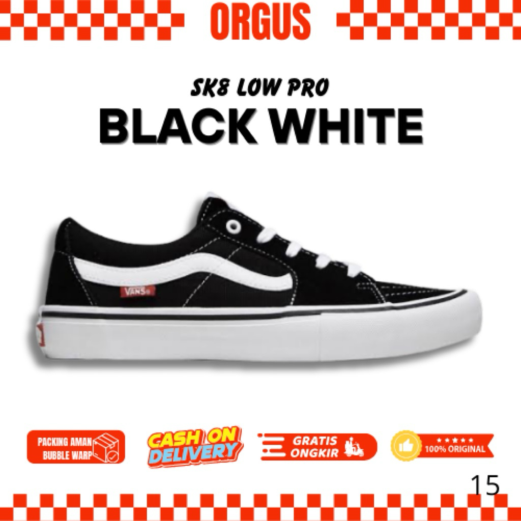 SEPATU SNEAKERS SK8 LOW PRO BLACK WHITE ORIGINAL UNISEX
